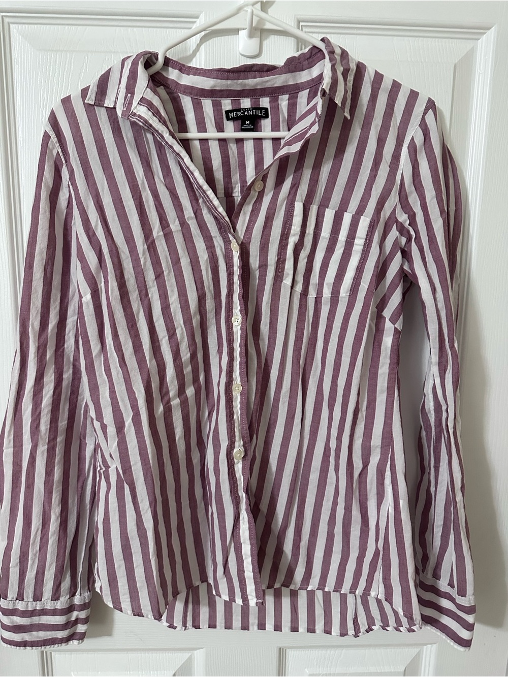 J. Crew Mauve and White Vertical Stripe Button-Down Shirt
